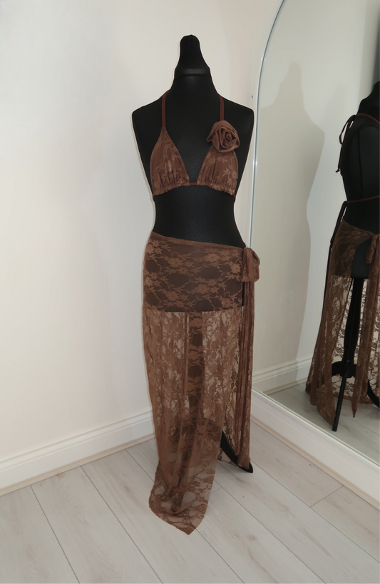 Brown Lace Bikini Set