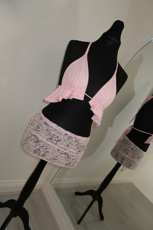Pink Lace Frill Set